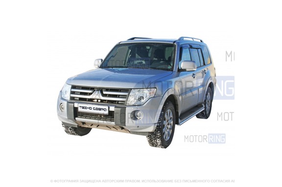 Защита порогов ТехноСфера d40 из нержавеющей стали для Mitsubishi Pajero IV 2006-2011 г.в.