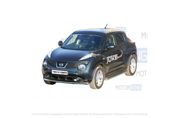 Защита порогов ТехноСфера с алюминиевым листом d63,5 для Nissan Juke 2010-2014 г.в.