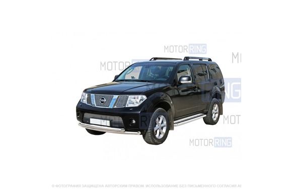 Защита порогов ТехноСфера с алюминиевым листом d63,5 для Nissan Pathfinder 2010-2014 г.в.