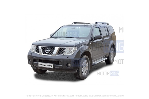 Защита порогов ТехноСфера Бумер алюминиевая с резинкой для Nissan Pathfinder RS 2010-2014 г.в.