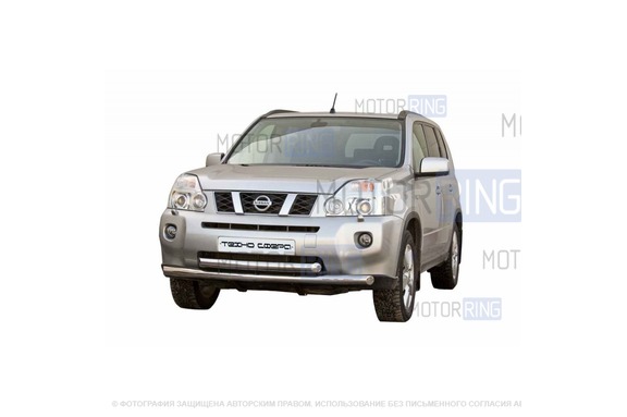 Защита переднего бампера ТехноСфера Труба двойная d63,5  для Nissan X-Trail 2007-2011 г.в.