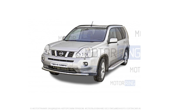 Защита переднего бампера ТехноСфера Труба d63,5  для Nissan X-Trail 2007-2011 г.в.