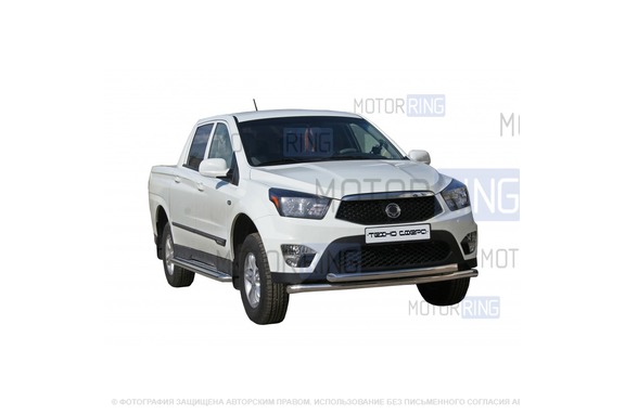 Защита порогов ТехноСфера с алюм.накладками d63,5 для SsangYong Actyon Sports 2012-2016 г.в.