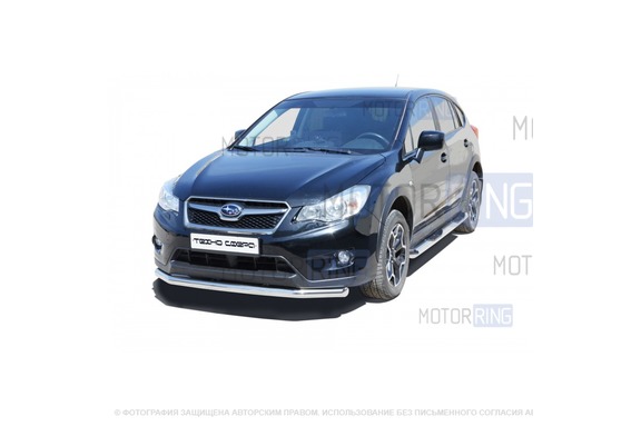 Защита порогов ТехноСфера Труба с проступью d76 для Subaru XV 2011-2016 г.в.