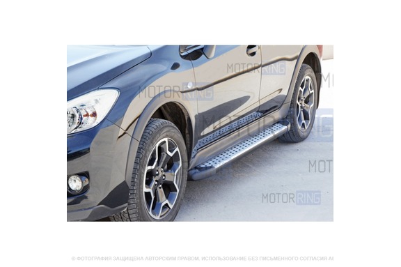 Защита порогов ТехноСфера Бумер алюминиевая с резинкой для Subaru XV 2011-2016 г.в.