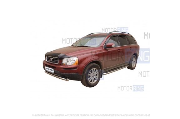 Защита порогов ТехноСфера с алюминиевым листом d63,5 для Volvo XC90 2006-2014 г.в.