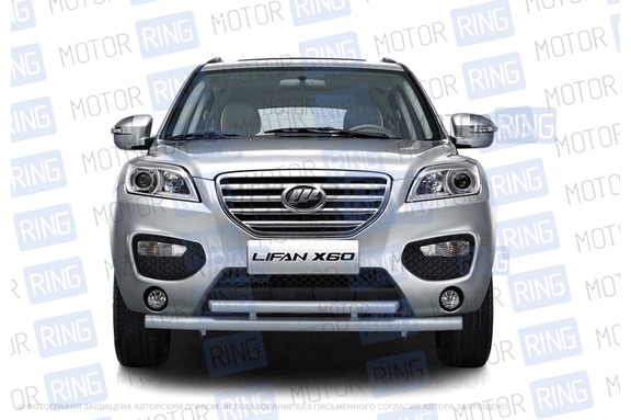 Защита переднего бампера PT Group двойная (51, 63мм) Черная шагрень для Lifan X60 2012-2016 года