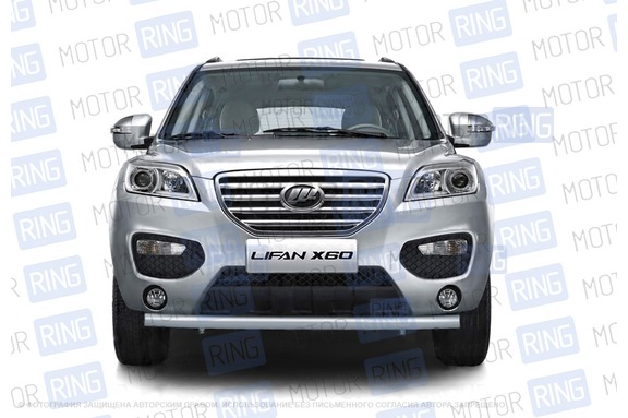 Защита переднего бампера PT Group одинарная 63мм серебристая (Искра) для Lifan X60 2012-2016 года