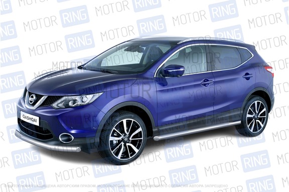 Защита порогов из нержавеющей стали вогнутая ПТ O63мм (НПС) для NISSAN QASHQAI 2014 г.в.