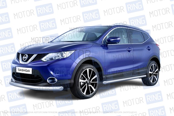 Защита порогов из нержавеющей стали вогнутая ПТ O63мм (НПС) для NISSAN QASHQAI 2014 г.в.