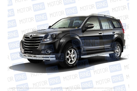 Защита порогов PT Group 51мм серебристая (Искра) с алюминиевой площадкой для Great Wall Hover H3 2014-2016 года