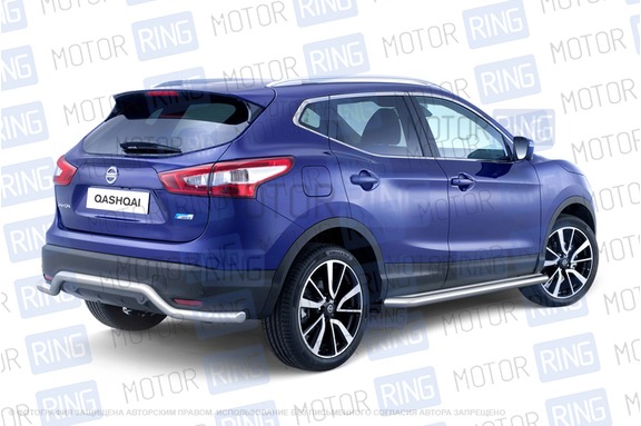 Защита заднего бампера из нержавеющей стали ПТ Волна O63мм (НПС) для NISSAN QASHQAI 2014 г.в.