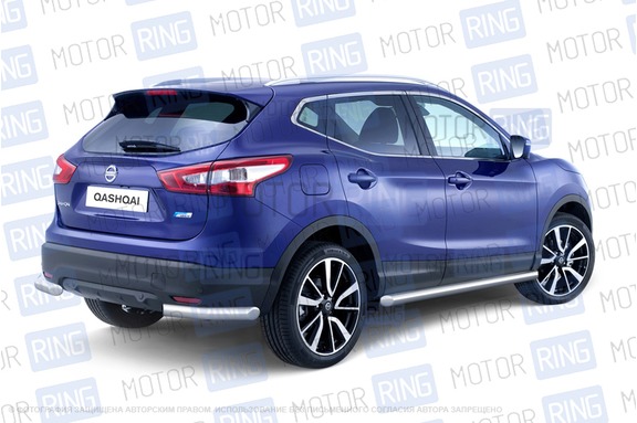 Защита заднего бампера PT Group угловая 63мм из нержавеющей стали для Nissan Qashqai 2014 г.в.