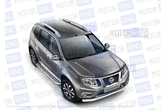 Защита порогов PT Group 51мм с алюминиевой площадкой для Nissan Terrano 2014