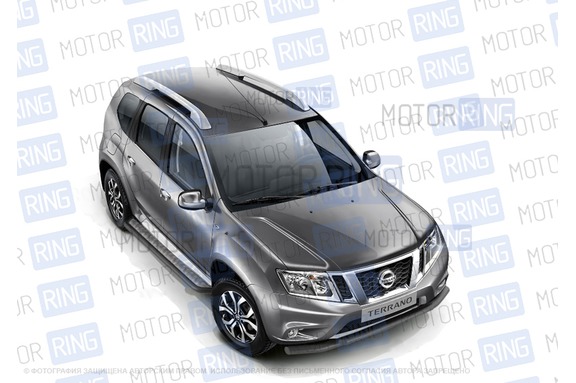 Защита порогов PT Group 51мм с алюминиевой площадкой для Nissan Terrano 2014