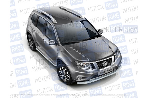 Защита порогов PT Group Эстонец 51мм с алюминиевой площадкой для Nissan Terrano 2014