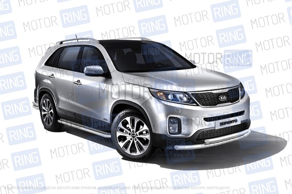 Защита порогов PT Group 51мм из нержавеющей стали с алюминиевой площадкой для KIA Sorento 2014-2020 г.в.