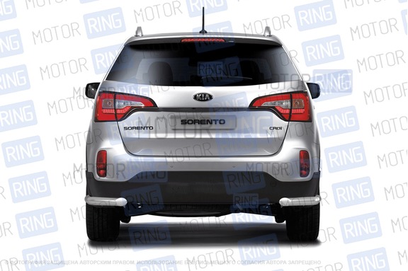 Защита заднего бампера PT Group угловая 63мм из нержавеющей стали для KIA Sorento 2014-2020 г.в.
