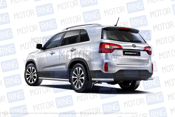 Защита заднего бампера PT Group угловая 63мм из нержавеющей стали для KIA Sorento 2014-2020 г.в.