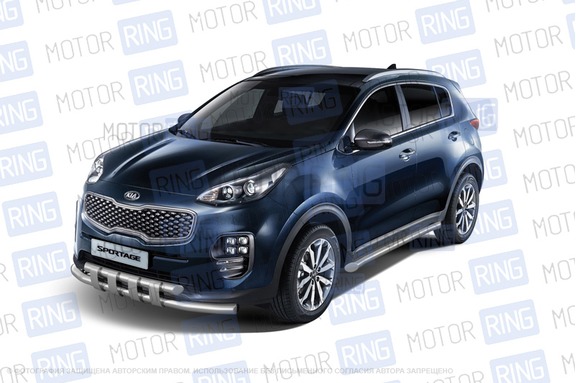 Защита порогов PT Group вогнутая 63мм из нержавеющей стали для KIA Sportage 2016 г.в.