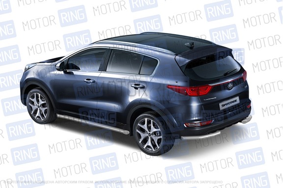 Защита порогов PT Group вогнутая 63мм из нержавеющей стали для KIA Sportage 2016 г.в.