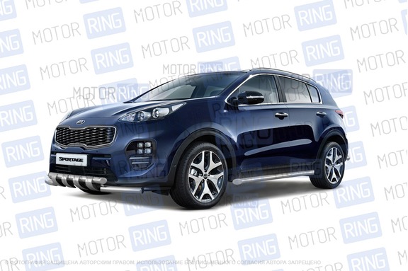 Защита порогов PT Group вогнутая 63мм из нержавеющей стали для KIA Sportage 2016 г.в.
