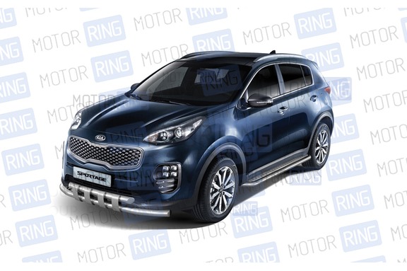 Защита порогов PT Group 51мм из нержавеющей стали с алюминиевой площадкой для KIA Sportage с 2016 г.в.