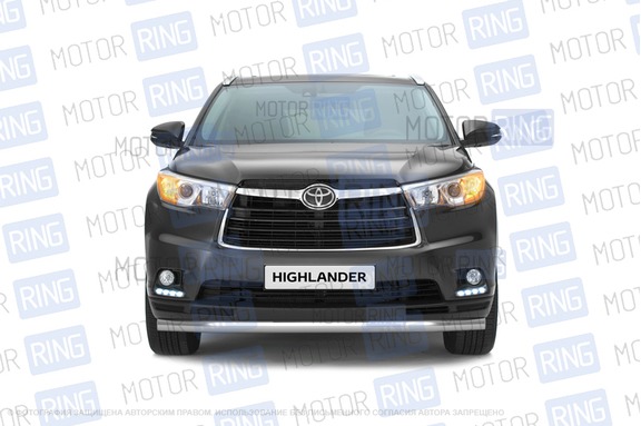Защита переднего бампера PT Group одинарная 63мм из нержавеющей стали для Toyota Highlander с 2014 г.в.