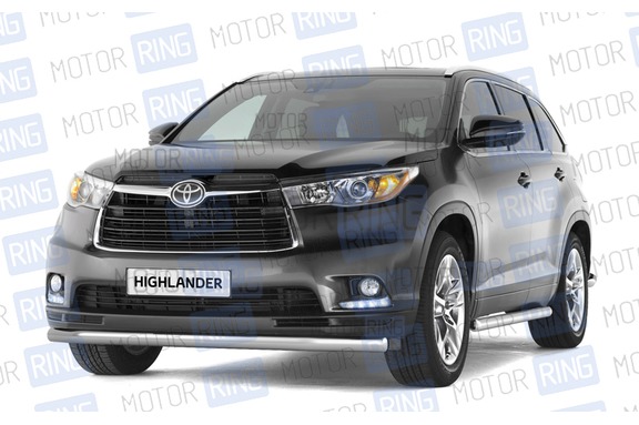 Защита переднего бампера PT Group одинарная 63мм из нержавеющей стали для Toyota Highlander с 2014 г.в.