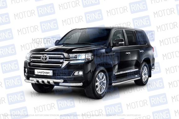 Защита порогов PT Group окантовка 63мм из нержавеющей стали для Toyota Land Cruiser 200 с 2014 г.в.