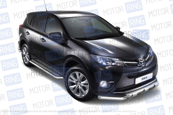 Защита порогов PT Group 51мм из нержавеющей стали с алюминиевой площадкой для Toyota RAV4 2013-2018 г.в.