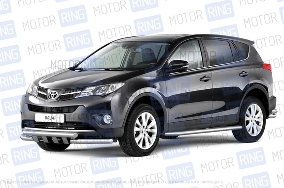 Защита порогов PT Group 51мм из нержавеющей стали с алюминиевой площадкой для Toyota RAV4 2013-2018 г.в.