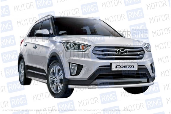 Защита переднего бампера PT Group одинарная 63мм из нержавеющей стали для Hyundai Creta 2016-2020 г.в.