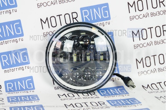 Светодиодные фары TheBestPartner 7 дюймов 90W черные с LED кольцом повторителя поворотника и ДХО для ВАЗ 2101, 2102, Лада 4х4, Нива Легенд