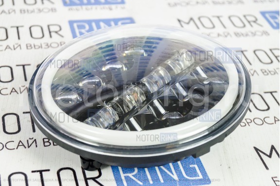 Светодиодные фары TheBestPartner 7 дюймов 90W черные с LED кольцом повторителя поворотника и ДХО для ВАЗ 2101, 2102, Лада 4х4, Нива Легенд