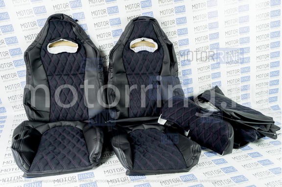 Комплект для сборки сидений Recaro экокожа с алькантарой (цветная строчка Ромб/Квадрат) для ВАЗ 2110, Лада Приора седан