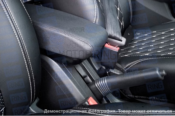 Подлокотник Sal-Man Cross из экокожи с синей строчкой для Лада Веста