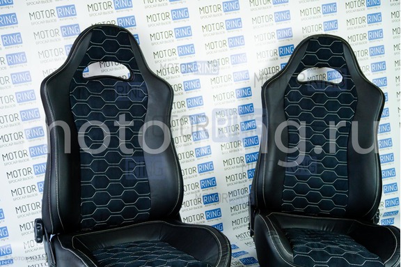 Комплект анатомического салона Recaro в сборе экокожа с алькантарой (строчка Соты) для ВАЗ 2108-21099, 2113-2115, 5-дверная Нива 2131