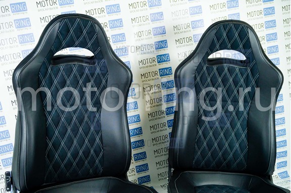 Комплект анатомического салона Recaro в сборе экокожа с алькантарой (цветная строчка Ромб/Квадрат) для ВАЗ 2111, 2112, Лада Приора хэтчбек, универсал