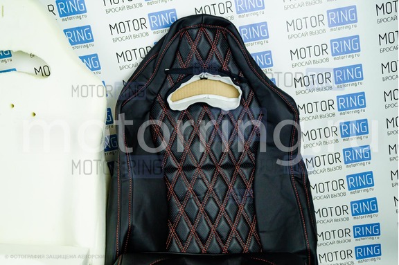 Комплект для сборки сидений Recaro экокожа (центр с перфорацией) с цветной строчкой Ромб/Квадрат для ВАЗ 2108-21099, 2113-2115, 5-дверная Нива 2131