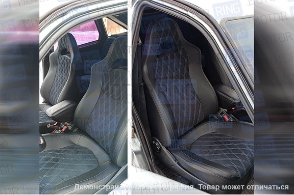 Комплект анатомического салона Recaro в сборе экокожа с алькантарой (цветная строчка Ромб/Квадрат) для ВАЗ 2111, 2112, Лада Приора хэтчбек, универсал