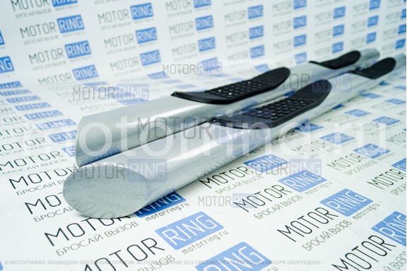 Защита порогов ТехноСфера Труба с проступью d76  для Hyundai Tucson 2004-2010 г.в.