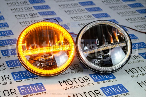 Светодиодные фары TheBestPartner 7 дюймов черные с линиями и LED кольцом повторителя поворотника и ДХО для ВАЗ 2101, 2102, Лада 4х4, Нива Легенд