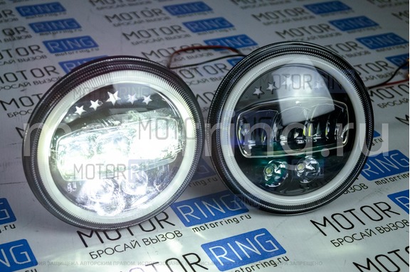 Светодиодные фары TheBestPartner 7 дюймов черные 5 звезд с LED кольцом повторителя поворотника и ДХО для ВАЗ 2101, 2102, Лада 4х4, Нива Легенд