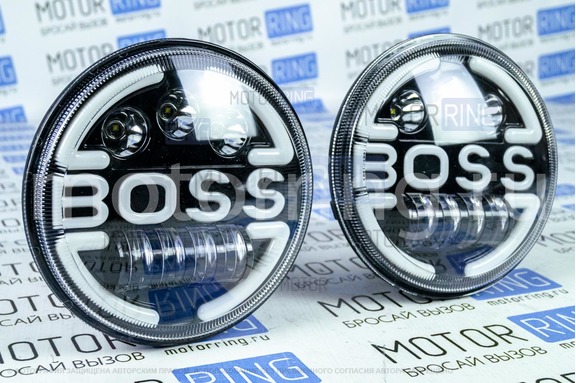 Светодиодные фары TheBestPartner 7 дюймов BOSS черные с повторителем поворотника и ДХО для ВАЗ 2101, 2102, Лада 4х4, Нива Легенд