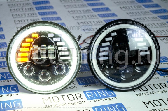 Светодиодные фары TheBestPartner 7 дюймов черные Шкалы с LED кольцом повторителя поворотника и ДХО для ВАЗ 2101, 2102, Лада 4х4, Нива Легенд