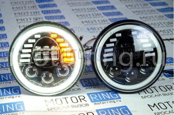 Светодиодные фары TheBestPartner 7 дюймов черные Шкалы с LED кольцом повторителя поворотника и ДХО для ВАЗ 2101, 2102, Лада 4х4, Нива Легенд