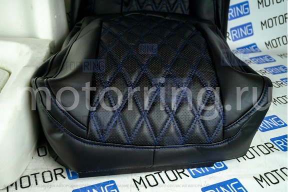 Комплект для сборки сидений Recaro экокожа (центр с перфорацией и цветной строчкой Ромб/Квадрат) для ВАЗ 2111, 2112, Лада Приора хэтчбек, универсал