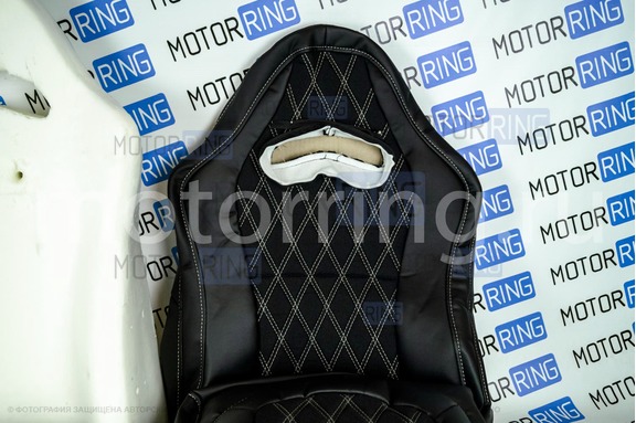 Комплект для сборки сидений Recaro экокожа с тканью Полет (цветная строчка Ромб/Квадрат) для ВАЗ 2111, 2112, Лада Приора хэтчбек, универсал