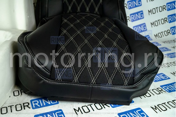 Комплект для сборки сидений Recaro экокожа с тканью Полет (цветная строчка Ромб/Квадрат) для ВАЗ 2111, 2112, Лада Приора хэтчбек, универсал